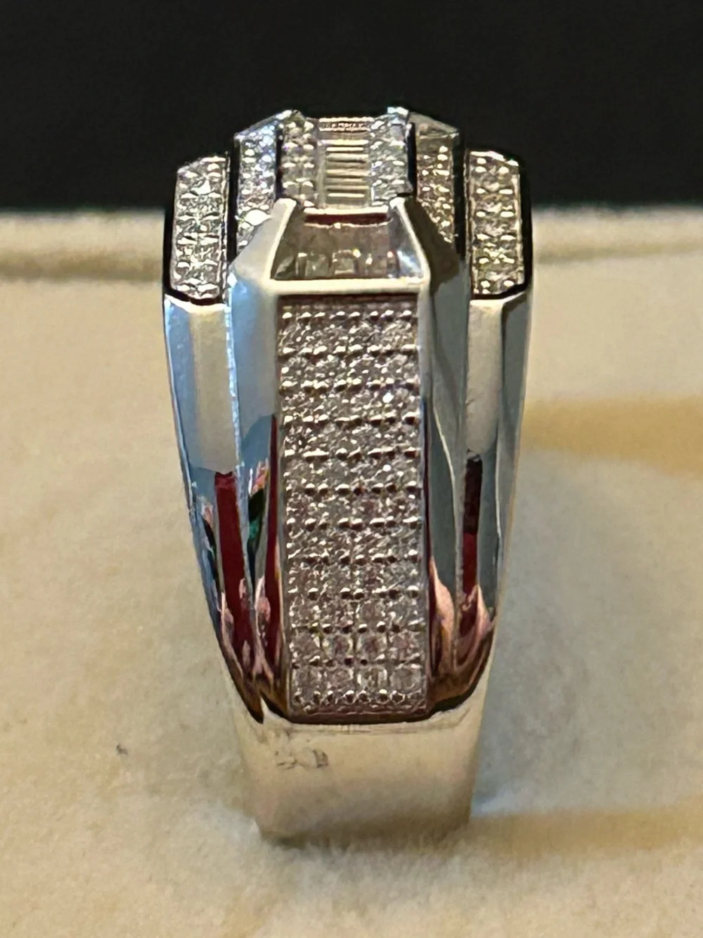 Men’s 5.60CTW Moissanite Multi-Row Multi-Cuts Statement Ring 925 Sterling Silver